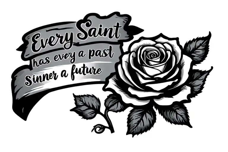 "every saint has a past every sinner has a future " with a small rose next to it tattoo design idea