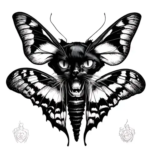 creepy black cat eating death moth tattoo tattoo design idea