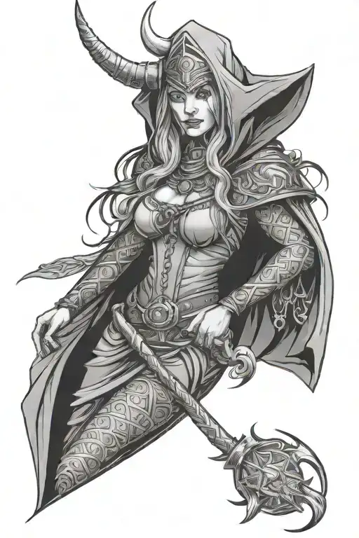 hooded viking witch woman  tattoo design idea