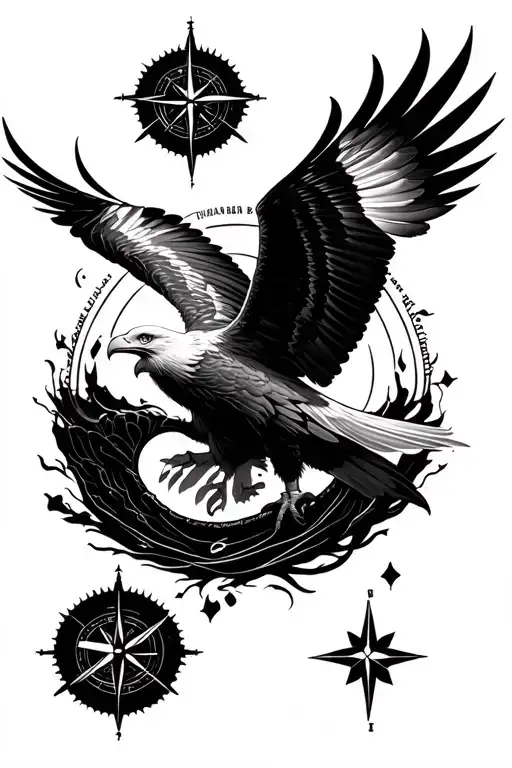 feminine compass eagle soaring delicate tattoo design idea