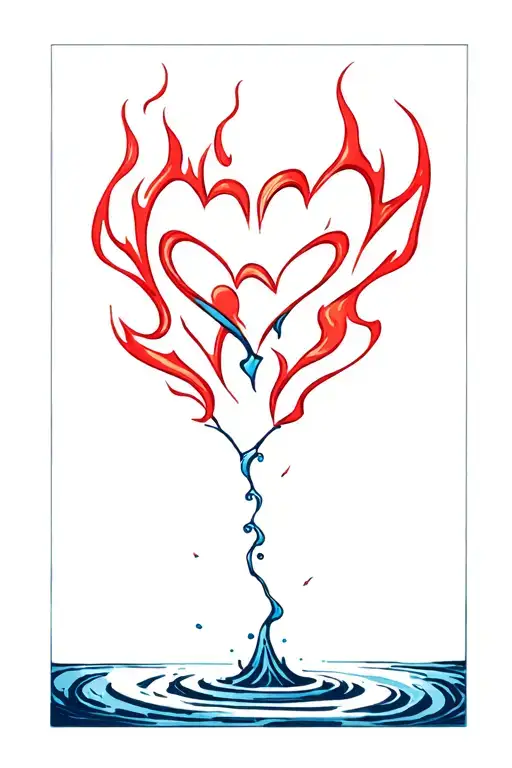 water and fire with knife stabbing 2 hearts tattoo design idea