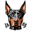 doberman dog head looking forward with 888 number written tattoo design idea