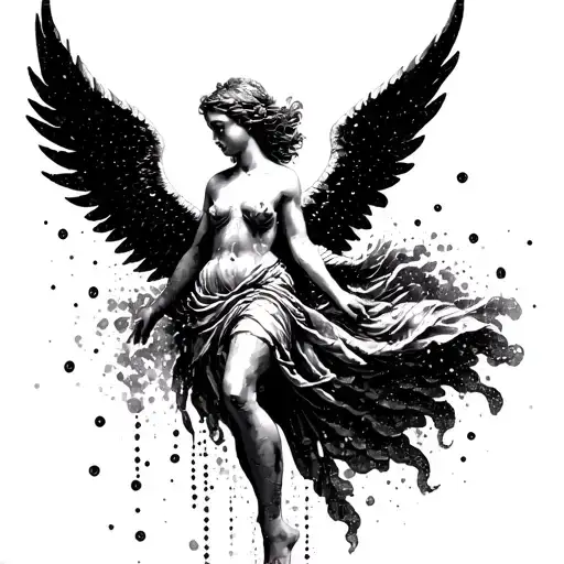angel falling elegantly feminine tattoo design idea