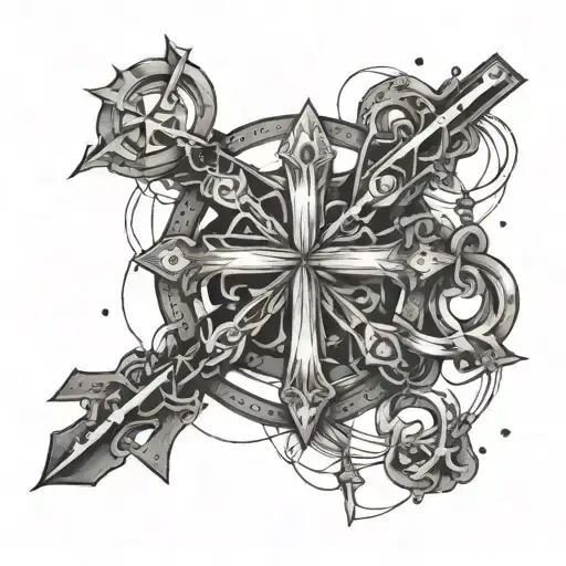 constellation intertwined with a cross necklace wrapped tattoo design idea