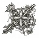 constellation intertwined with a cross necklace wrapped tattoo design idea