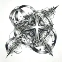 constellation intertwined with a cross necklace wrapped tattoo design idea