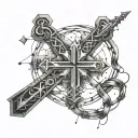 constellation intertwined with a cross necklace wrapped tattoo design idea