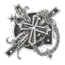 constellation intertwined with a cross necklace wrapped tattoo design idea