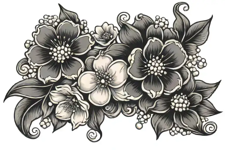 flowers and pearls tattoo design idea
