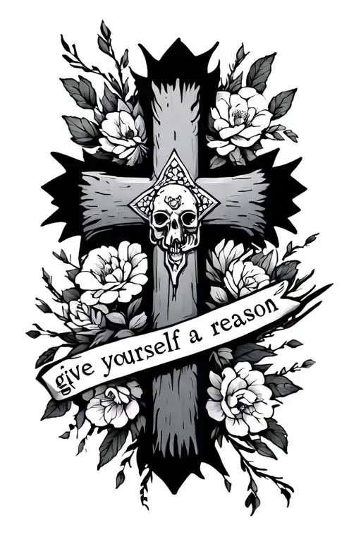 Cross with give yourself a reason tattoo design idea