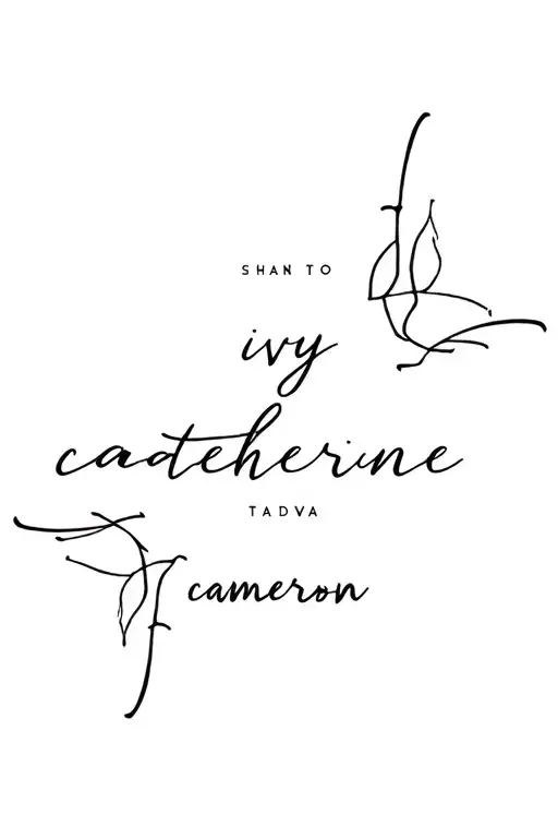 linear delicate design incorporating the names "ivy catherine" and "ava cameron" tattoo design idea