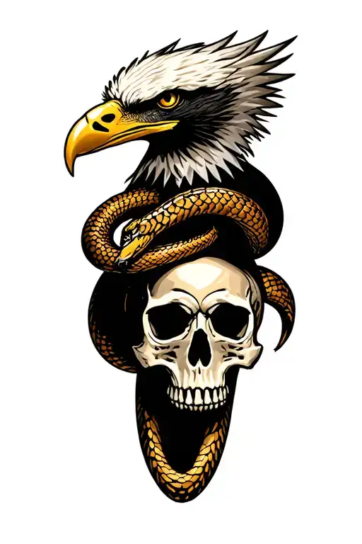 eagle snake and skull american traditional style tattoo design idea