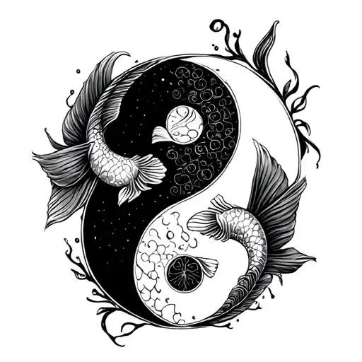pi, 3.14, march, Pisces, Koi Fish yin yang symbol surrounded tattoo design idea