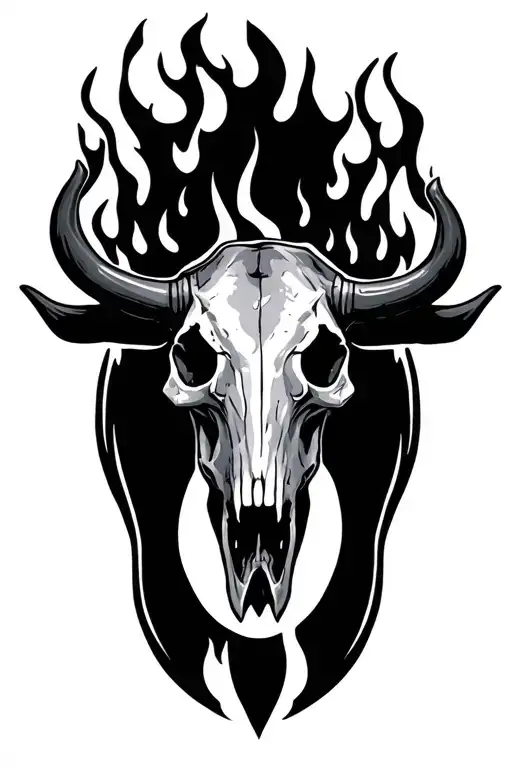 half ox skull with fire tattoo design idea