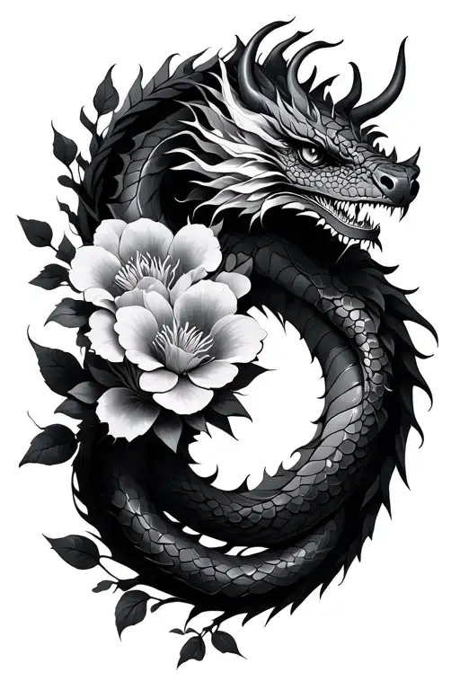 flowers intertwined with a dragon tattoo design idea