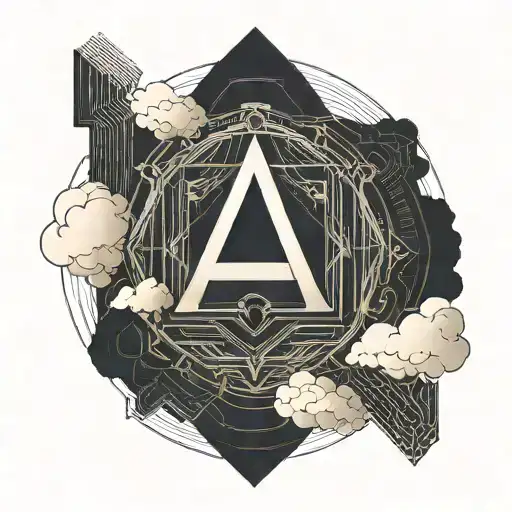 "A capital letter 'A'  with a road passing through it." surrounded by a cloud, tattoo design idea
