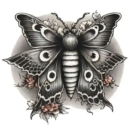 moth with crown and a moon tattoo design idea