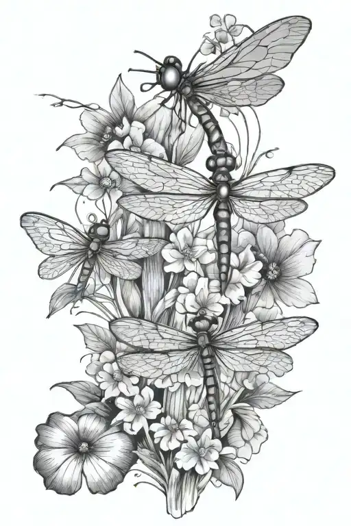 dragonflies and mushrooms tattoo design idea