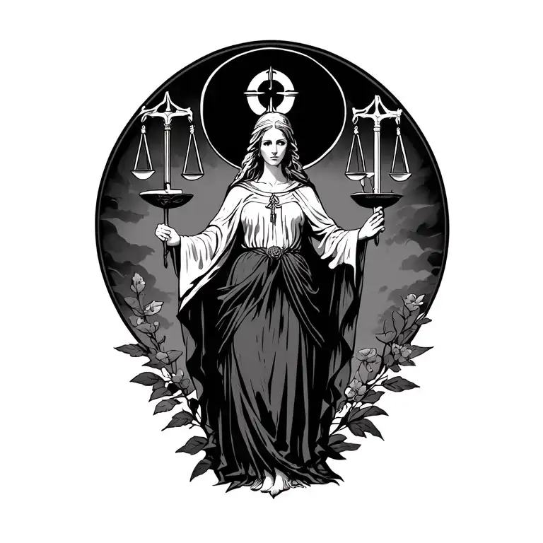 justice and high priestess tarot tattoo design idea
