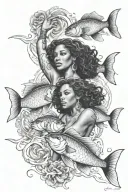 pisces fish swimming with African American woman show strength  tattoo design idea