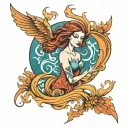 waves fire angel inner child tattoo design idea