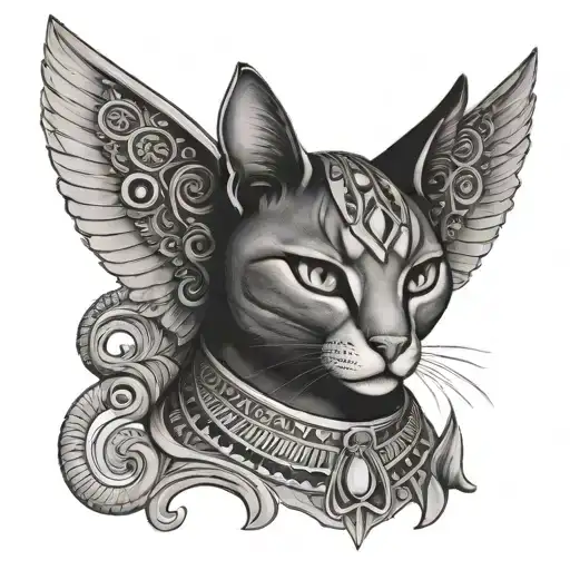egyptian cat goddess with wings  tattoo design idea