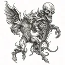 biomech demons fighting tattoo design idea