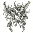 biomech demons fighting tattoo design idea