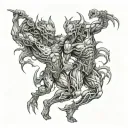 biomech demons fighting tattoo design idea