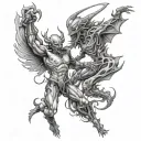 biomech demons fighting tattoo design idea