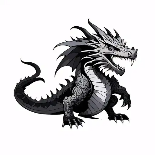 Fantasy armored dragon tattoo design idea
