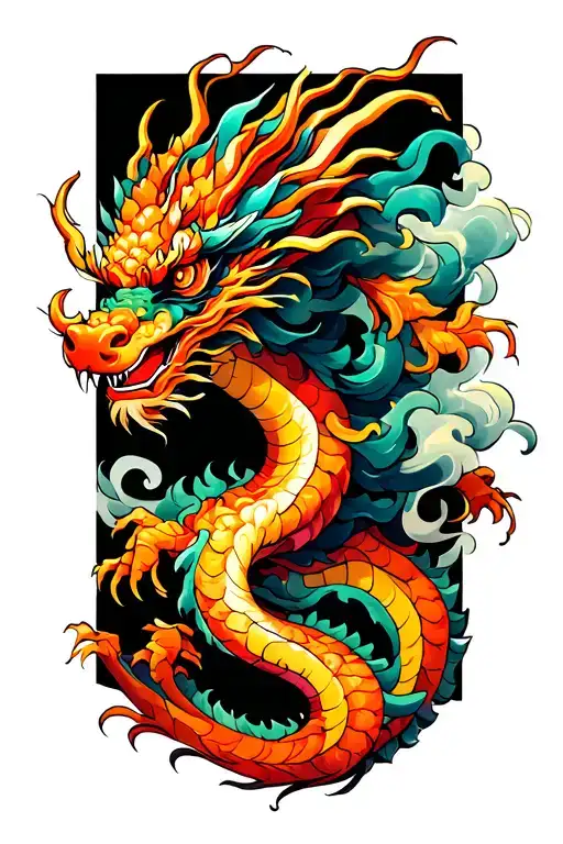 Vertical dragon with light smoke for the arm tattoo design idea