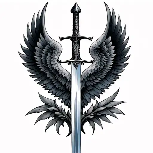 sword and wings tattoo design idea