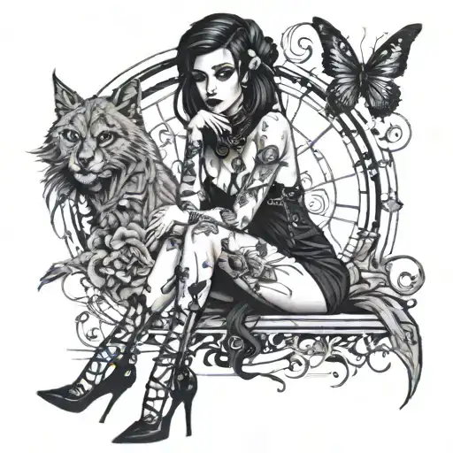 Darkly Alluring Full Nude Goth Girl street art and Cocain tattoo design idea