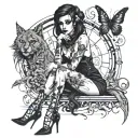Darkly Alluring Full Nude Goth Girl street art and Cocain tattoo design idea
