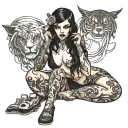 Darkly Alluring Full Nude Goth Girl street art and Cocain tattoo design idea
