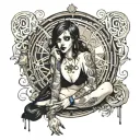 Darkly Alluring Full Nude Goth Girl street art and Cocain tattoo design idea