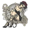 Darkly Alluring Full Nude Goth Girl street art and Cocain tattoo design idea