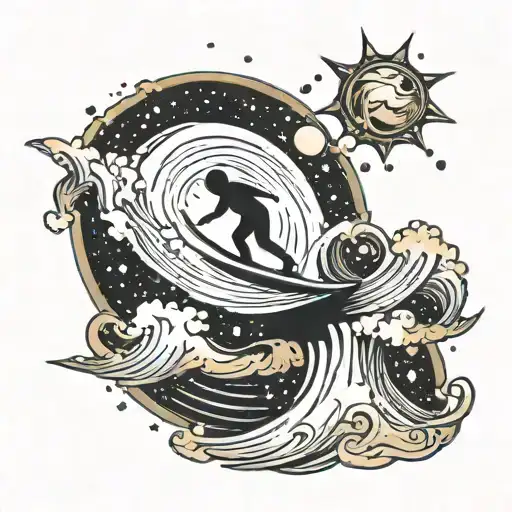 stickman surfing the Milky Way galaxy tattoo design idea