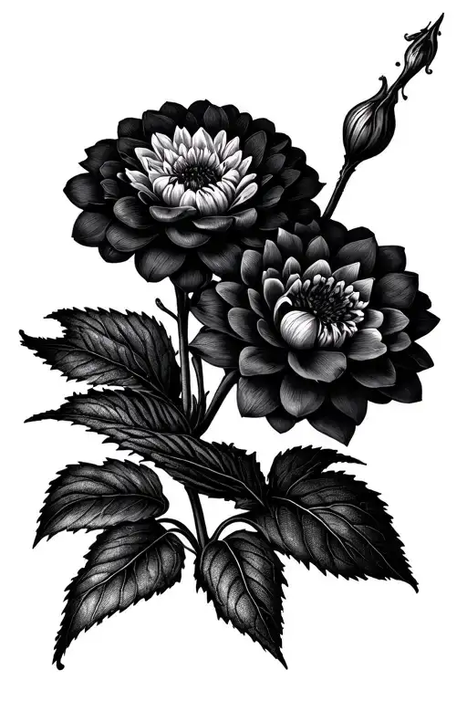 Dahlia flower with iris flower creepy tattoo design idea