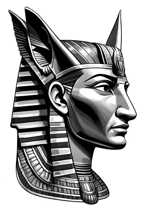 king tut face with Anubis and horus in the background tattoo design idea