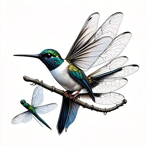 Hummingbird And Dragonfly tattoo design idea