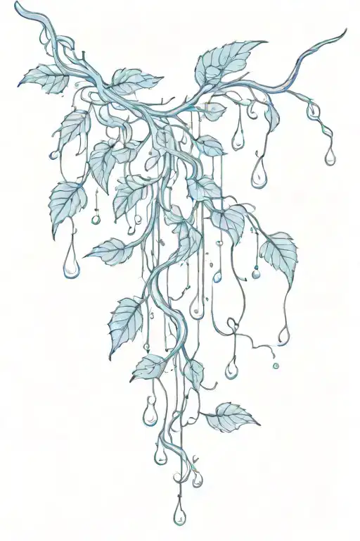 Blue leaves on vine falling dripping blue blood tattoo tattoo design idea