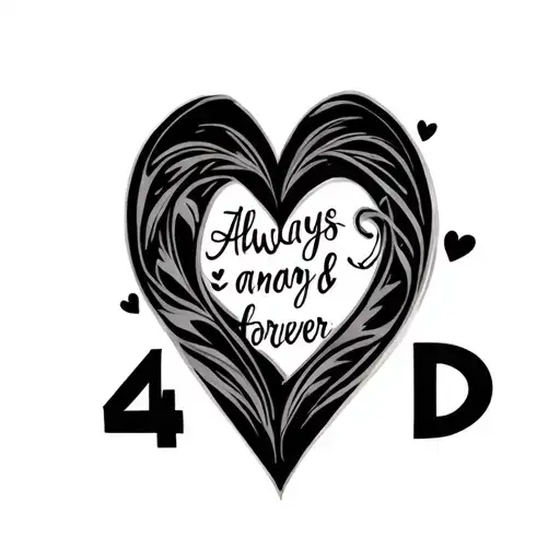 love with numerical number 4 and initials a and d with writing always and forever  tattoo design idea