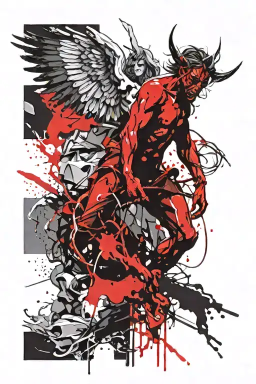 angel beating a demon vice versa tattoo design idea