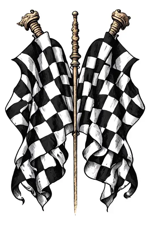 Checkered Flag cut diagonally crossing eachother with nothing tattoo design idea