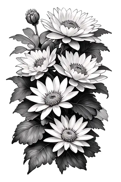Chrysanthemum And Water Lily And Daisy flower tattoo design idea