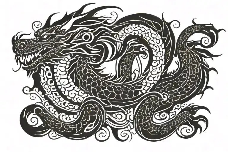 Mythical Black Dragon with pearl Tattoo design tattoo design idea