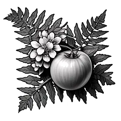 A twig of a gooseberry and a twig of lilac on the background of a fern tattoo design idea