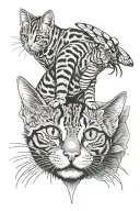 tabby cat with a cicada in her mouth tattoo design idea